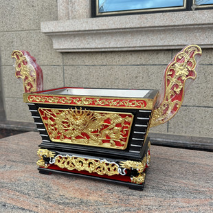 彩绘马槽炉长方彩色四方大香炉五彩竹节一尺木雕工艺玄关摆件12寸