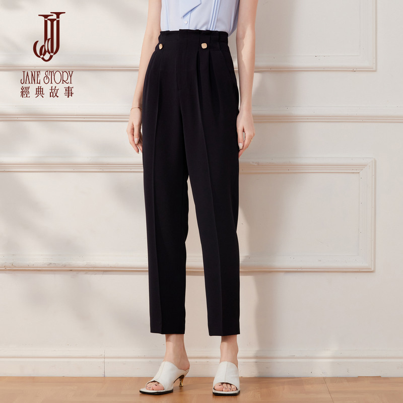 经典故事高腰西装微喇裤女2026新款春夏垂感休闲裤黑色西裤小个子
