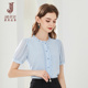 气质修身 短袖 2026新款 女夏季 蓝色衬衣小众减龄木耳领上衣 衬衫
