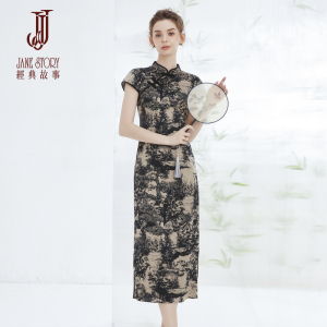 夏季国风印花旗袍女改良版2026新款气质修身高端新中式连衣裙长裙
