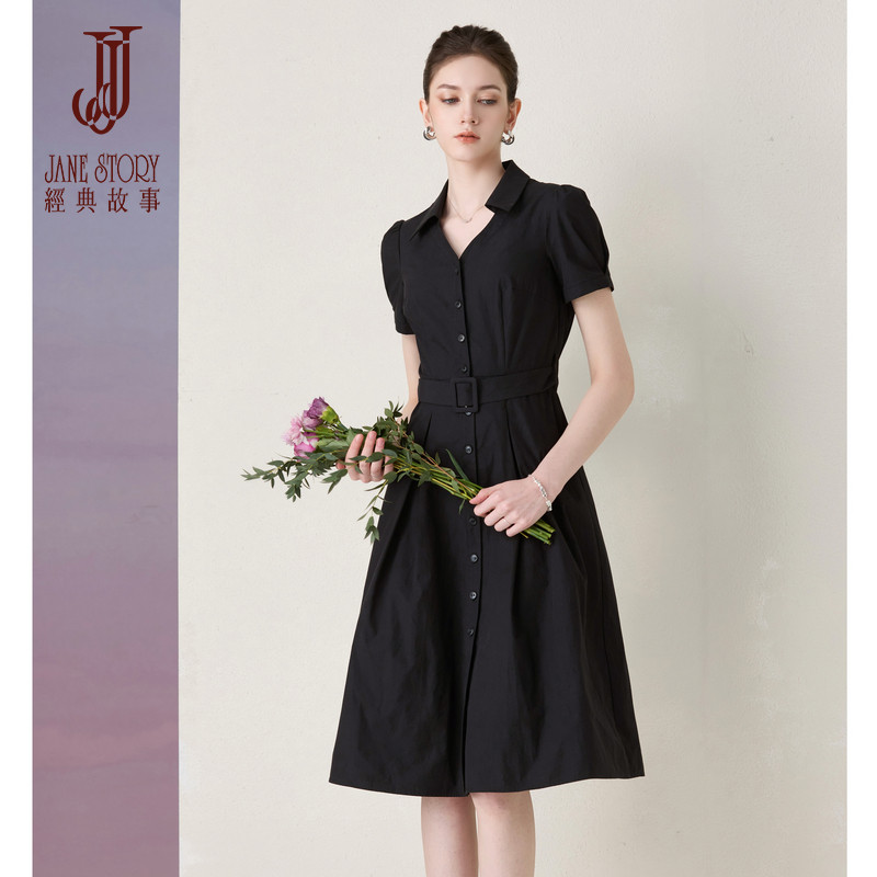 黑色简约收腰修身连衣裙