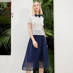 经典故事假两件连衣裙女夏季2026年新款收腰显瘦气质减龄裙子女装