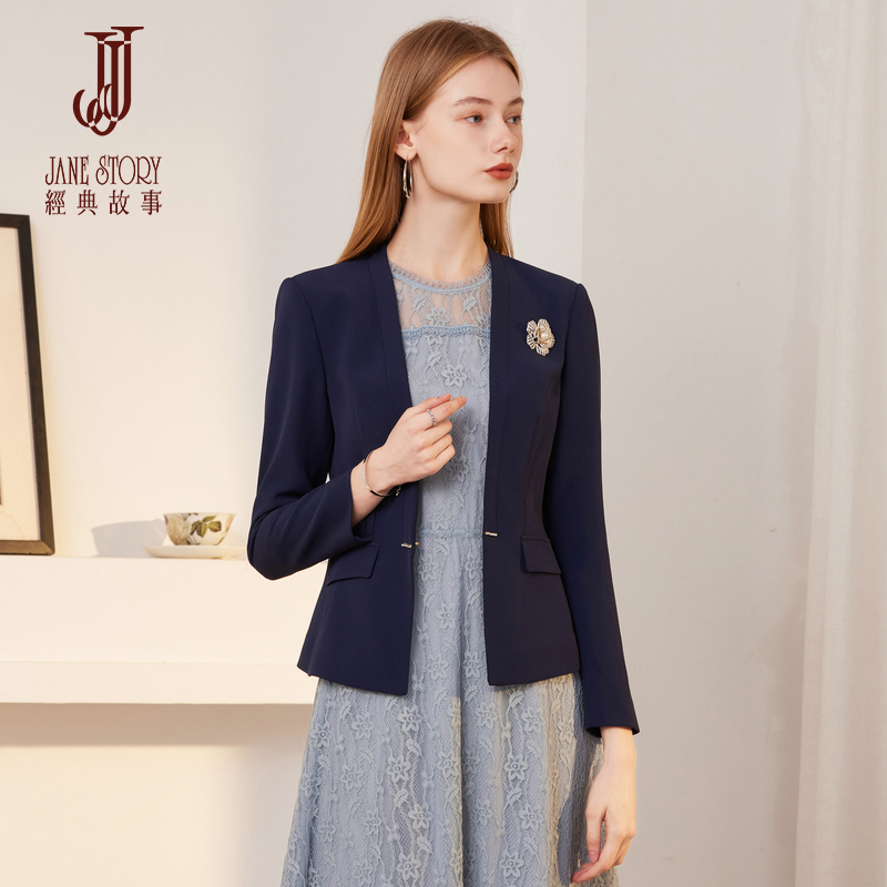 高端蓝色西服修身上衣小个子