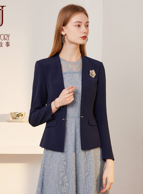 简约休闲通勤西装外套女春秋2026新款高端蓝色西服修身上衣小个子
