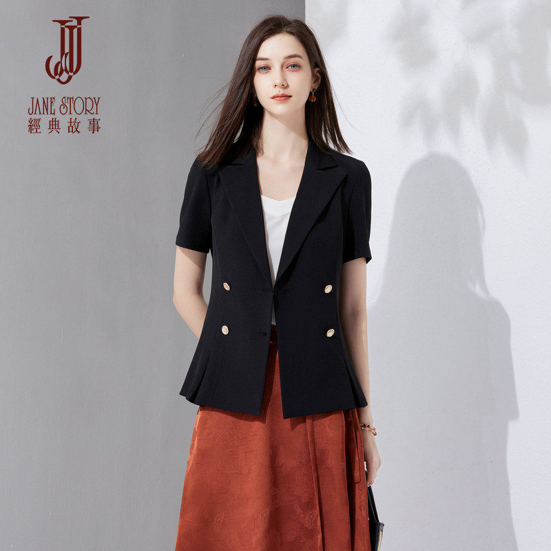 通勤优雅收腰短袖西装外套女2026夏季新款双排扣百搭女士简约西服