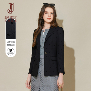 2026新款 外套女春秋高级感印花设计植绒小西服一粒扣大衣 黑色西装
