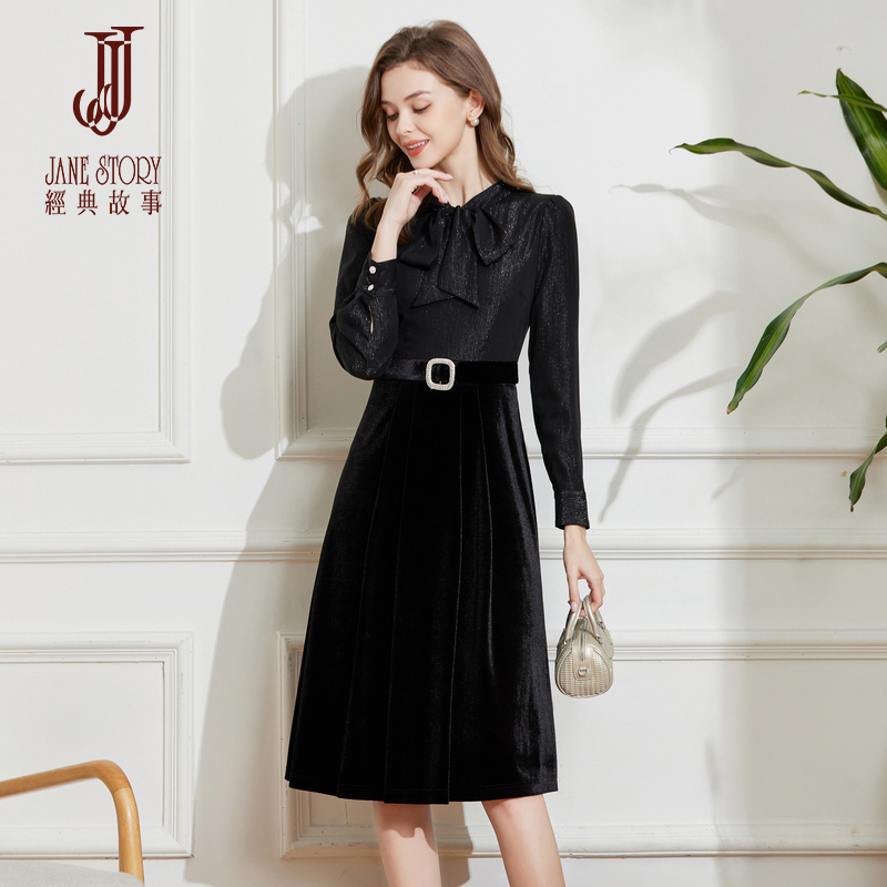 法式复古丝绒连衣裙女