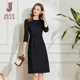 场合小黑裙高端修身 气质黑色圆领连衣裙女2026春秋新款 正式 长裙
