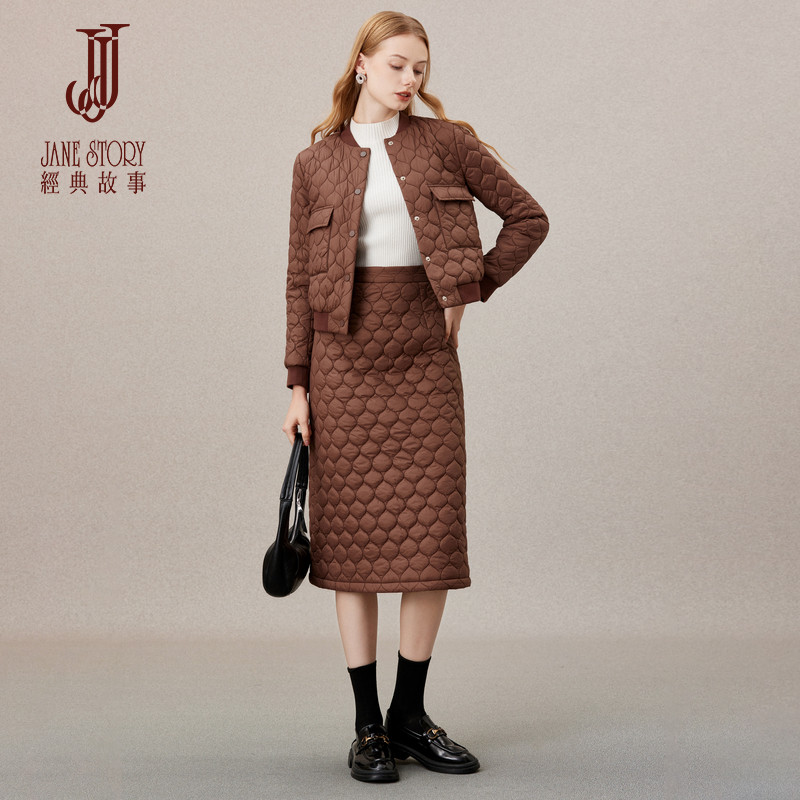 时尚夹棉棒球服外套半身裙两件套