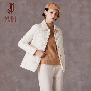 2025新款 廓形直筒黑色棉服女秋冬菱形格翻领棉衣保暖外套 简约时尚