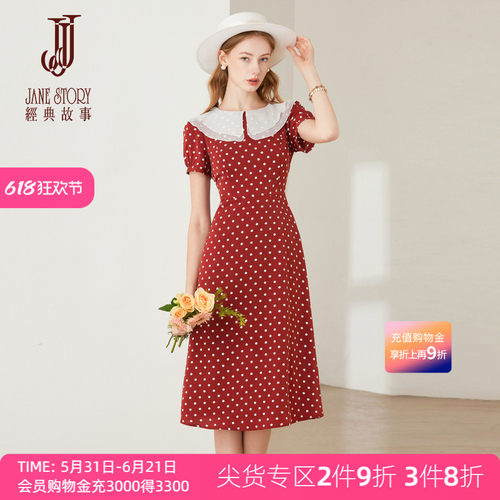 减龄波点连衣裙女娃娃领