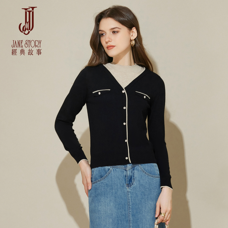 黑色复古时尚长袖针织衫