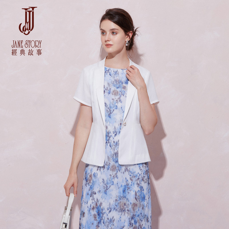 经典故事2026新款白色短袖西装外套女夏季职场通勤一粒扣小西服