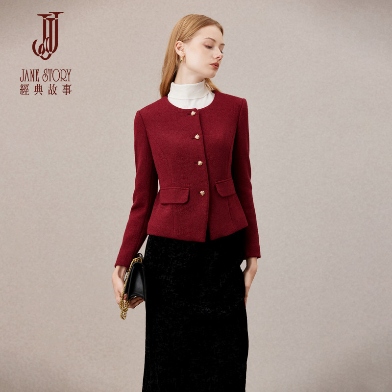 减龄小香风外套女红色西服上装