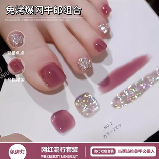 夏季热销指甲油免烤持久速干25新款车厘子爆闪繁星七彩银显白美甲