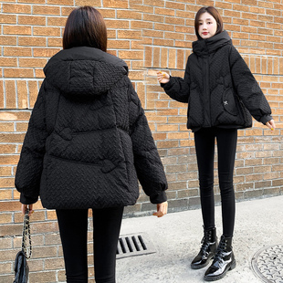 小个子黑色显瘦连帽外套2025年新款女装冬季宽松大码短款羽绒服女