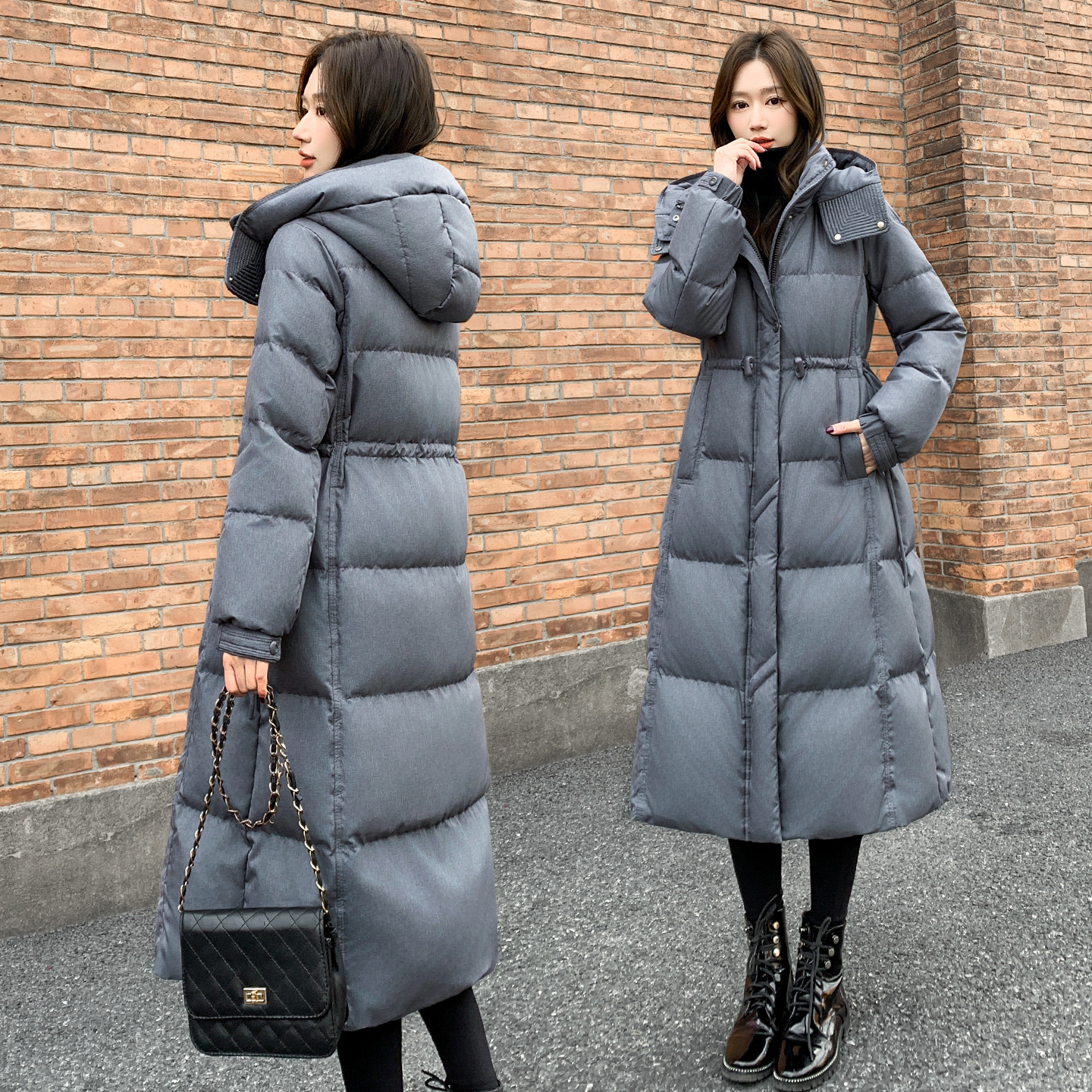 2025年冬季新款女装长款羽绒服女白鸭绒修身过膝收腰保暖外套加厚