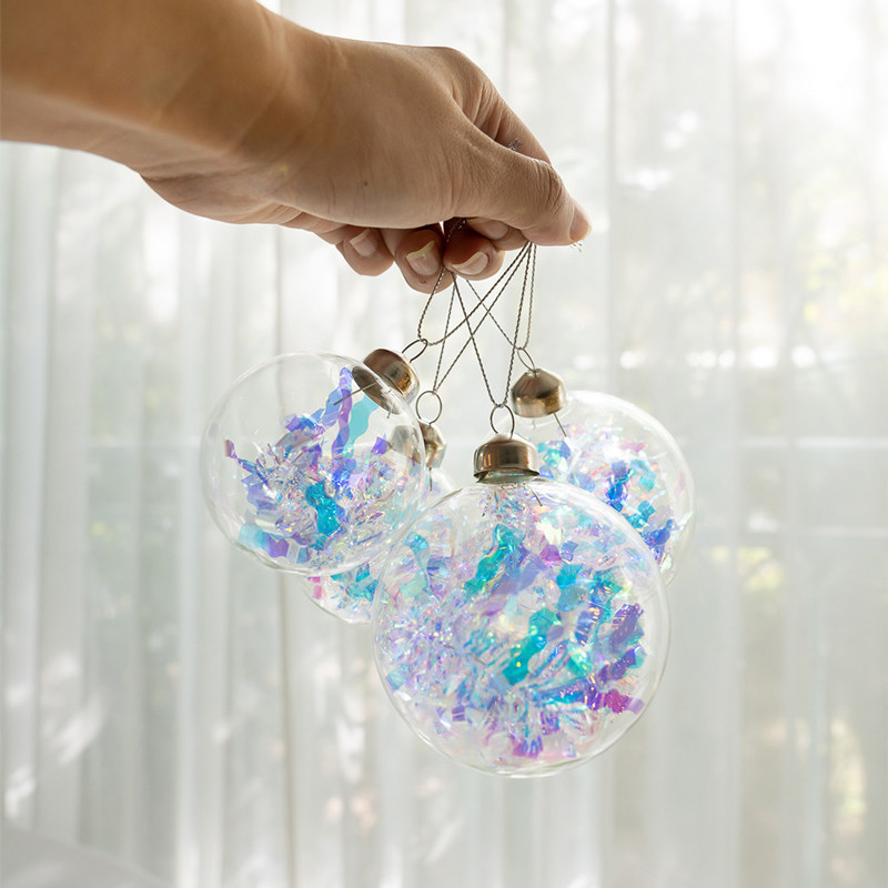 圣诞节装饰北欧ins风玻璃球七彩圣诞球挂饰diy小型圣诞树花环挂件