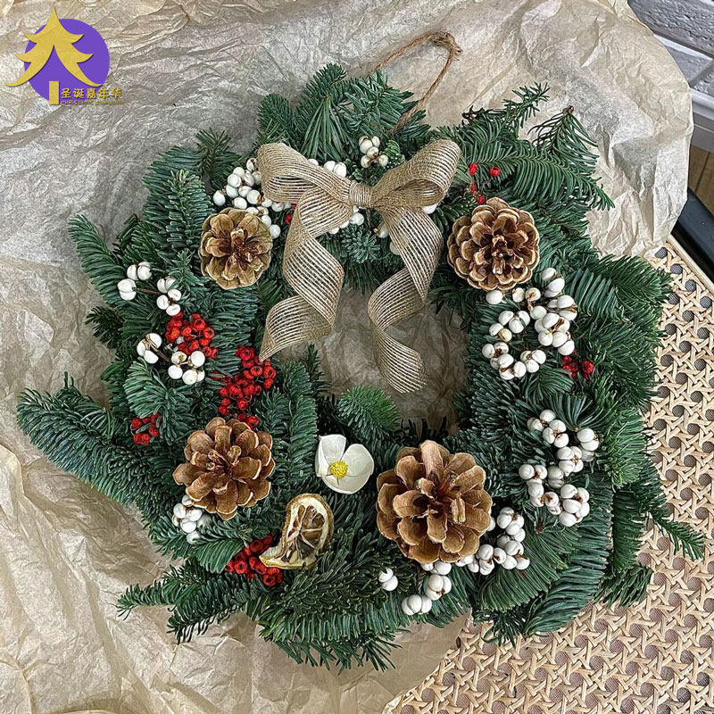 圣诞节装饰北欧ins风30cm圣诞花环门挂仿真诺贝松diy居家客厅挂件