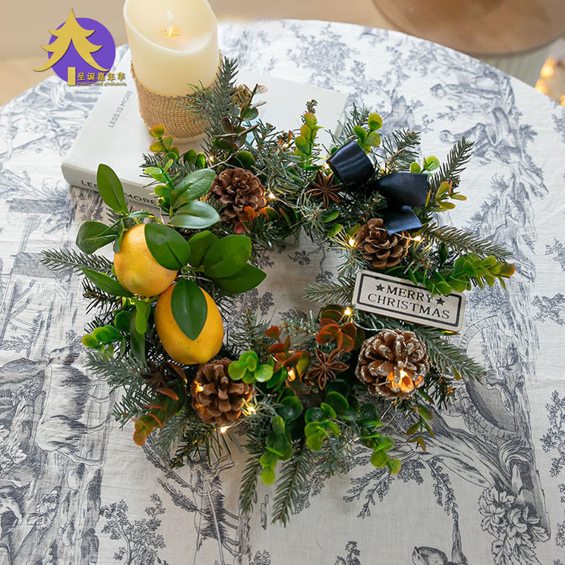 圣诞节装饰北欧ins风柠檬圣诞花环门挂diy居家客厅橱窗装扮小挂件