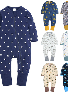 ins款婴儿拉锁连体衣新生儿防吃手衣服外贸宝宝包手包脚睡衣100码