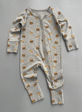 INS风竹纤维婴儿双拉链连体衣防抓脸爬服空调房宝宝睡衣可包手脚