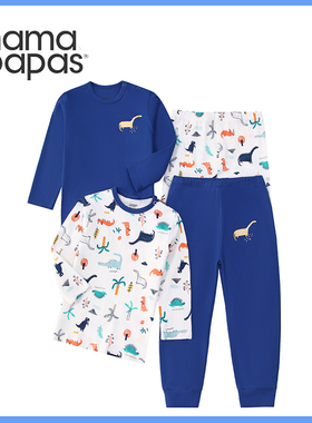 mamapapas新款婴儿长袖T恤裤子纯棉卡通印花男宝宝家居服睡衣bb衫