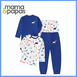 mamapapas新款婴儿长袖T恤裤子纯棉卡通印花男宝宝家居服睡衣bb衫