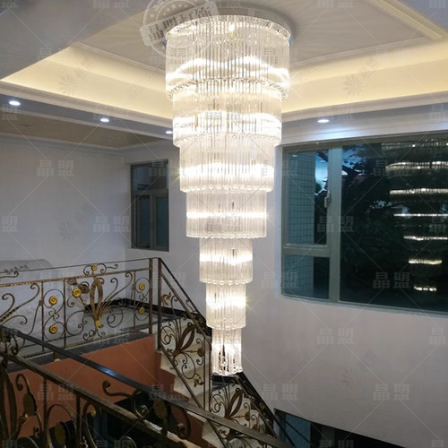 复式楼挑空大厅吊灯别墅客厅水晶大吊灯loft复式农村自建房楼梯灯