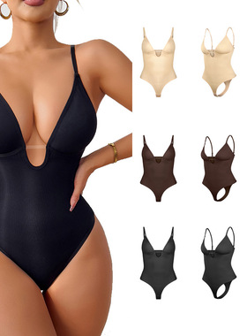 美式辣妹风塑身连体吊带背心欧美性感U型修身肯豆风束身衣丁字裤