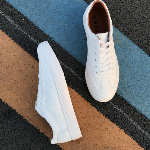 网红情侣韩版夏季皮面西装小白鞋