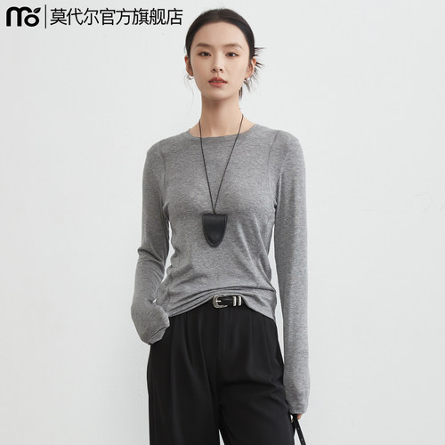 莱赛尔天丝羊毛圆领分割线打底衫