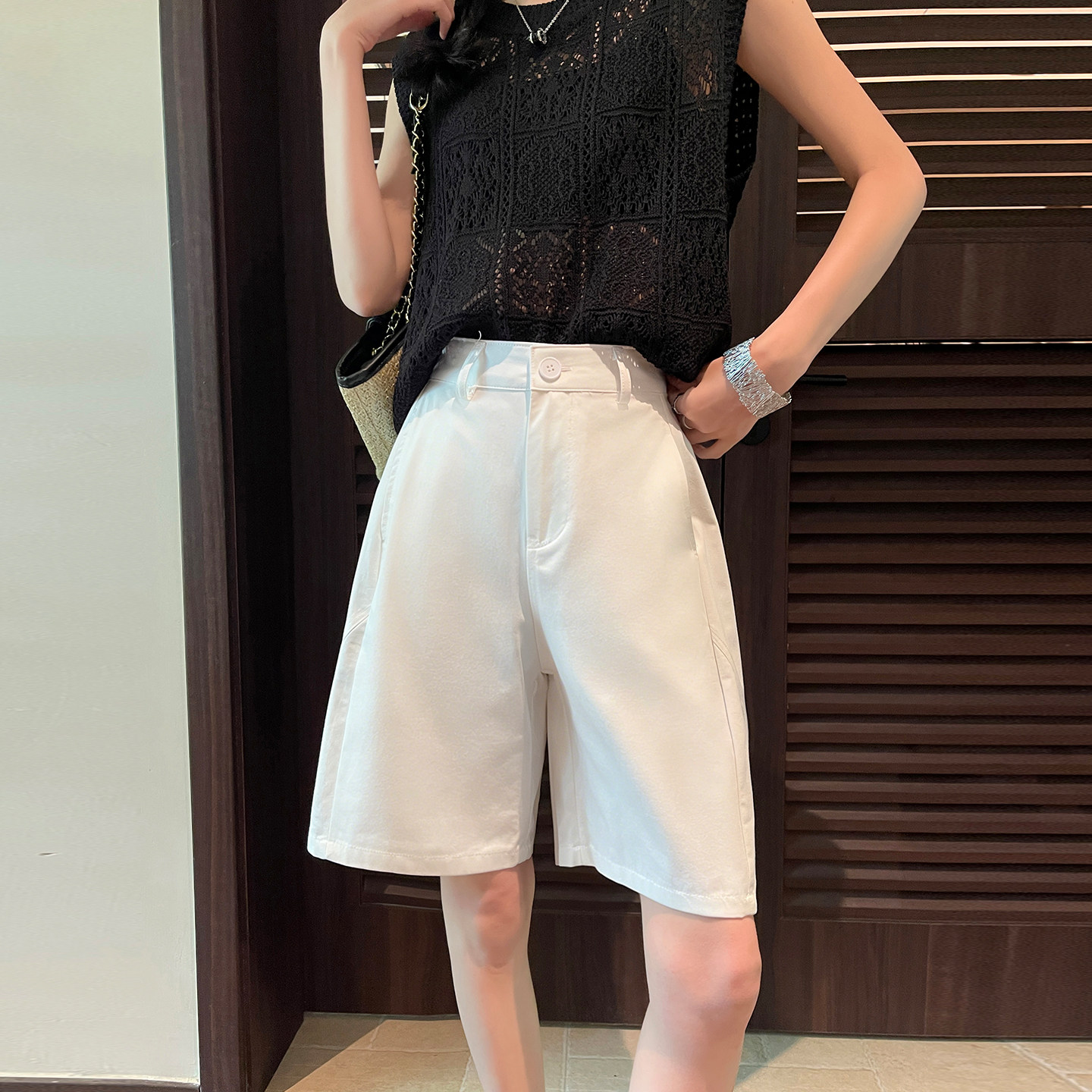 美式复古高腰中性工装五分短裤子女夏薄款2026新纯棉户外休闲阔腿