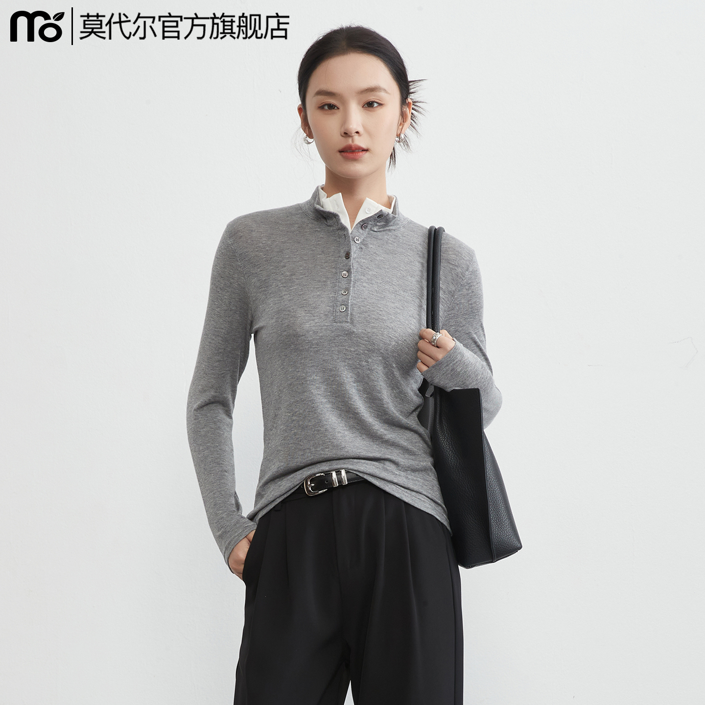 莱赛尔天丝打底衫女假两件衬衫