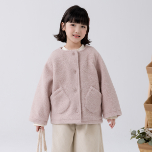 哈依鲁2026冬季新款女童加绒夹棉外套儿童宽松毛呢加厚保暖上衣潮