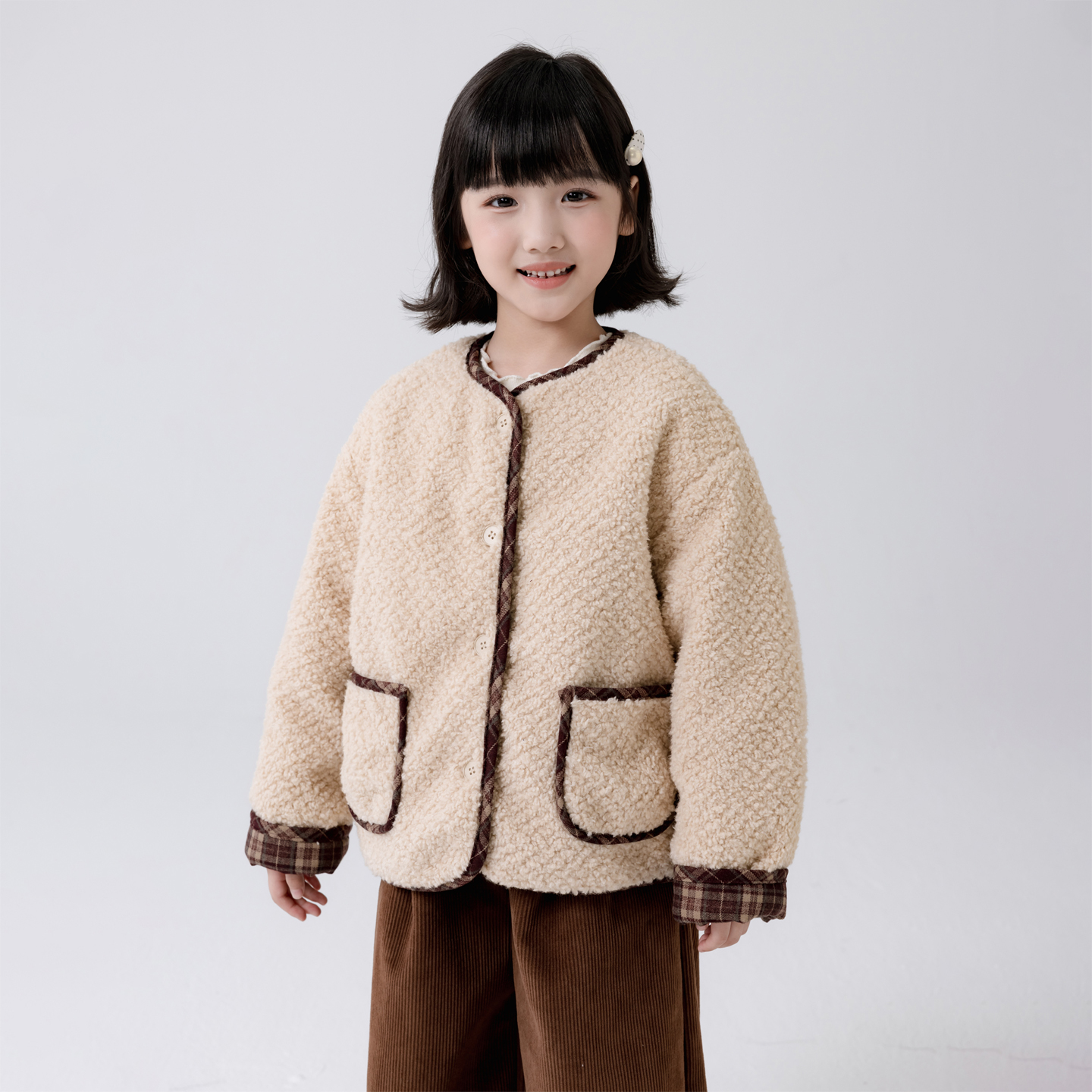 哈依鲁2025冬季新款女童加绒夹棉外套儿童中大童时尚保暖棉袄上衣