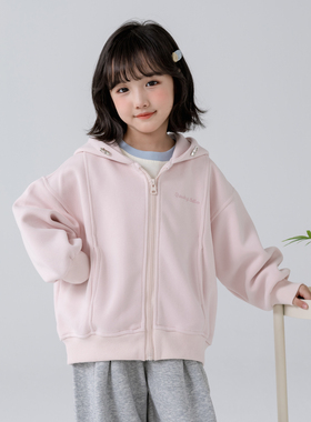 哈依鲁2026春秋季新款女童休闲外套儿童中大童时尚连帽开衫上衣