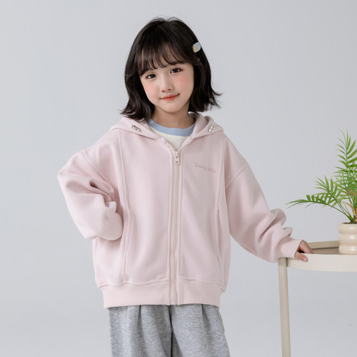 哈依鲁2026春秋季新款女童休闲外套儿童中大童时尚连帽开衫上衣