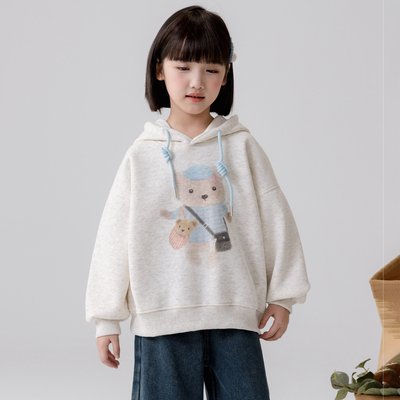 哈依鲁2025秋冬季女童新款连帽加绒卫衣儿童中大童一体绒宽松上衣