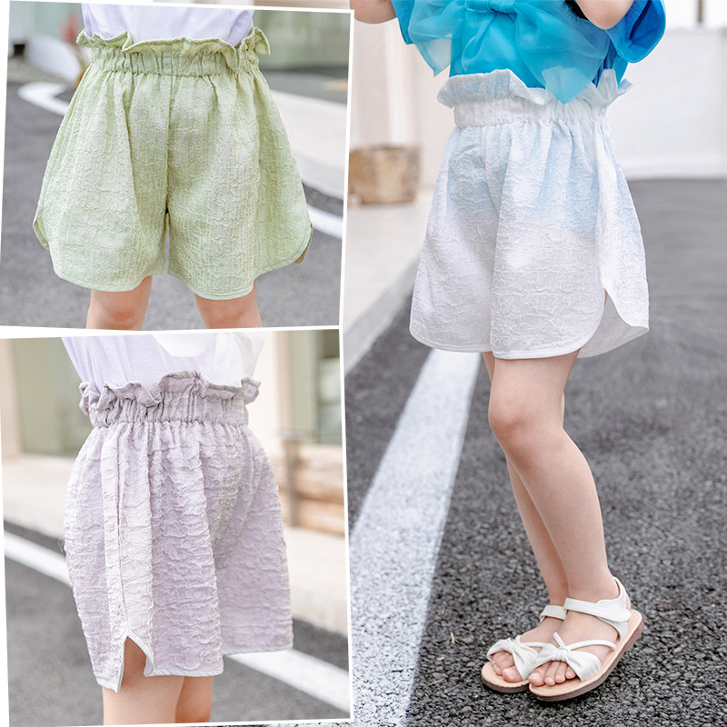 女童夏季宽松版泡泡短裤儿童中大童小学生白色轻薄透气休闲童装