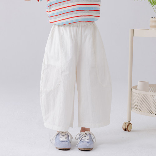 哈依鲁2026夏季新款女童七分裤儿童中大童白色纯棉宽松薄款休闲裤