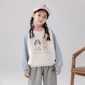 卡通绒衫 哈依鲁2026秋冬季 时尚 加绒卫衣儿童一体绒插肩袖 女童新款