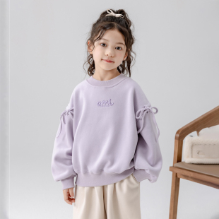 哈依鲁女童秋冬季新款时尚加绒卫衣儿童中大童紫色一体绒宽松上衣