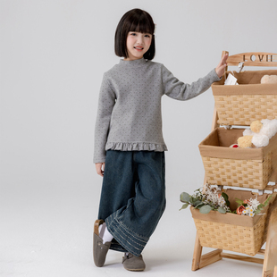 哈依鲁2026冬季女童新款加绒打底衫儿童中大童波点半高领一体绒潮