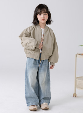 哈依鲁2026春秋季新款女童休闲外套儿童中大童时尚开衫夹克棒球服