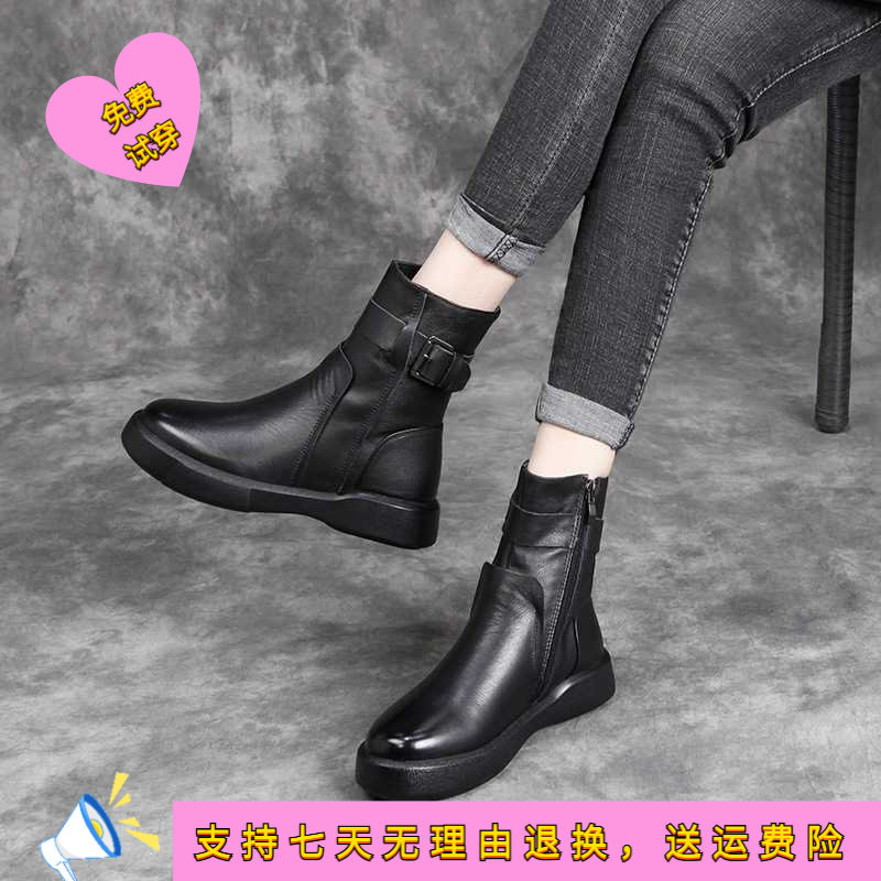 靴子女秋冬新款马丁靴真皮休闲加