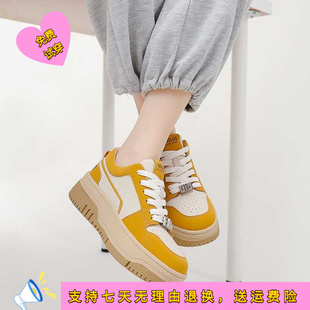 真皮厚底板鞋女爆款春季新款熊猫色运动鞋低帮轻便松糕鞋子