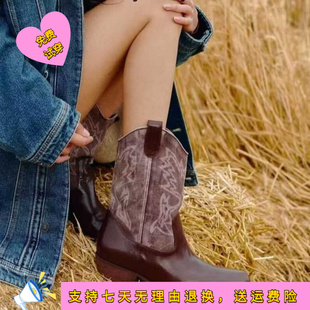 年秋冬季新款复古风舒适百搭马丁靴女时尚方头粗跟中筒靴子女