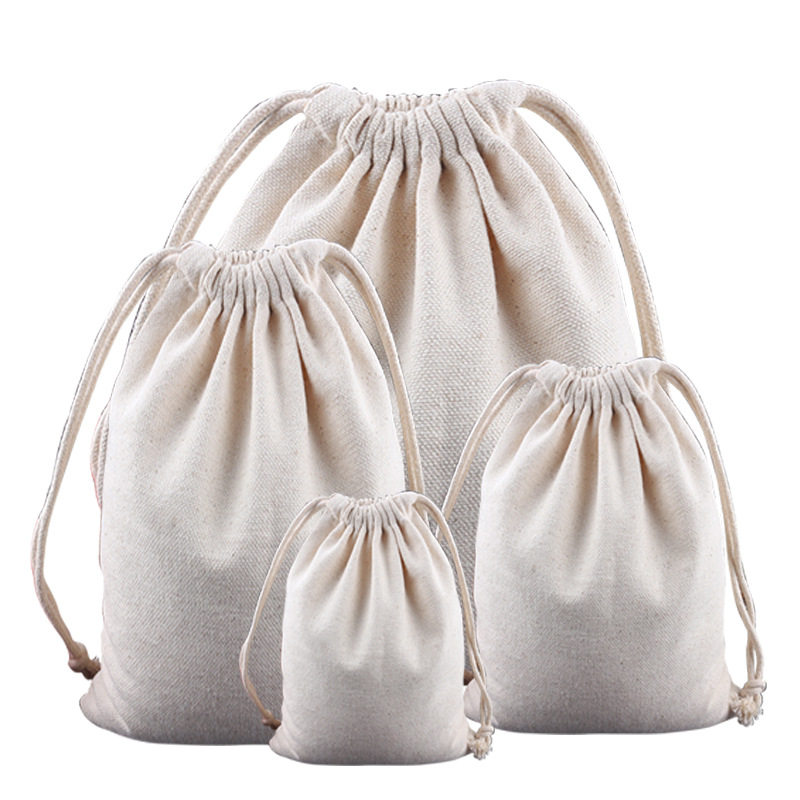 纯棉环保棉麻抽绳面粉大米大号袋子帆布束口袋收纳小号布袋