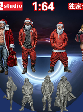 K9微缩模型:1/64比例小人偶 圣诞老人圣诞女郎节日美女树脂白模GK
